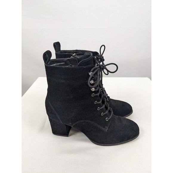 Blondo Dan Boots Black Suede 8.5 M Waterproof Lace Up Block Heel Granny Booties - Picture 1 of 8